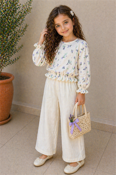 Çiçekli 2 li Takım - Lila (3-12Yaş)