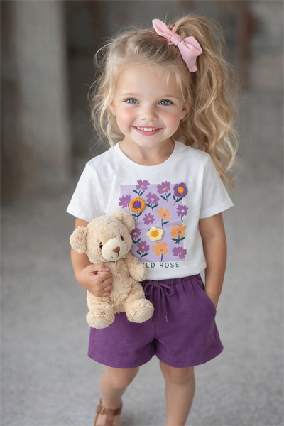 Çiçekli Şortlu Takım - Mor (1-6yaş)