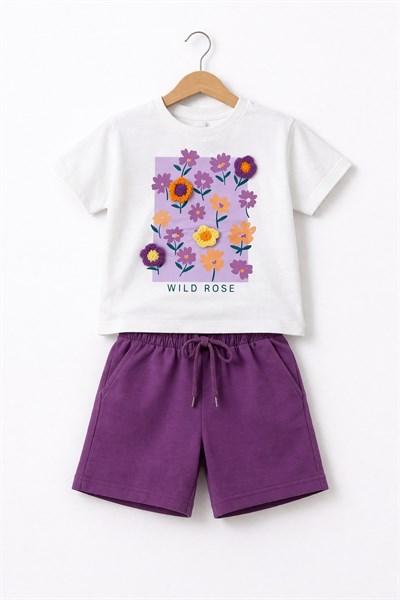 Çiçekli Şortlu Takım - Mor (1-6yaş)