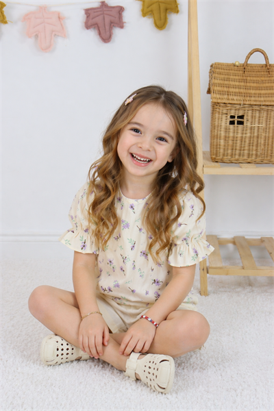 Çiçekli Şortlu Takım - Lila (3-12Yaş)