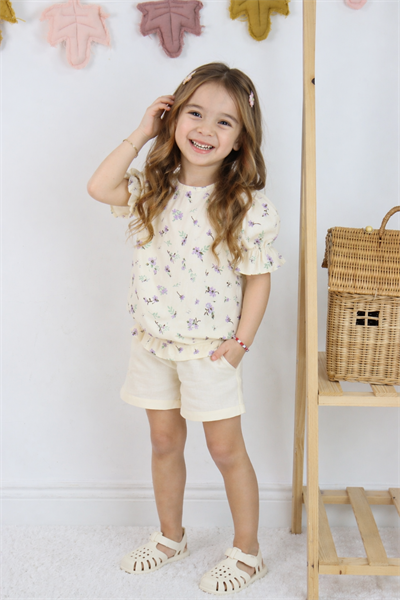 Çiçekli Şortlu Takım - Lila (3-12Yaş)