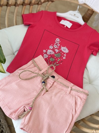 Flowers Şortlu Takım - Pembe (2yaş-5yaş)