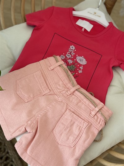 Flowers Şortlu Takım - Pembe (2yaş-5yaş)