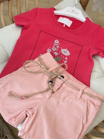 Flowers Şortlu Takım - Pembe (2yaş-5yaş)