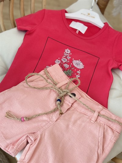 Flowers Şortlu Takım - Pembe (2yaş-5yaş)