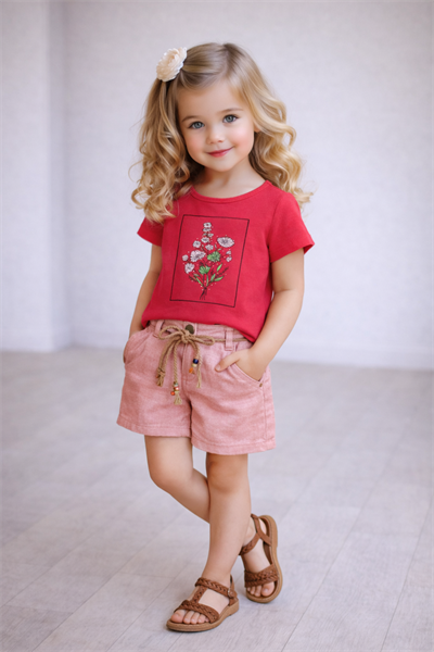 Flowers Şortlu Takım - Pembe (2yaş-5yaş)