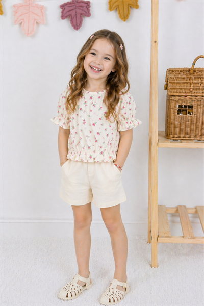 Çiçekli Şortlu Takım - Pembe (3-12Yaş)