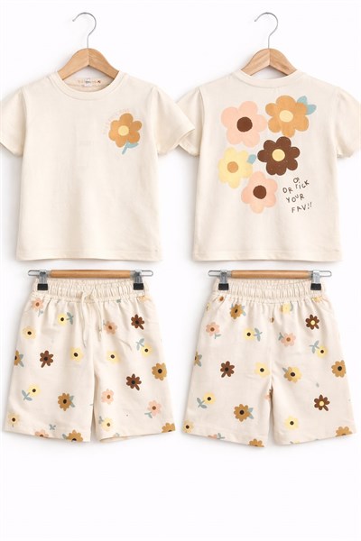 Çiçekli Takım - Bej (1-6yaş)