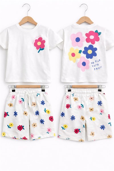 Çiçekli Takım - Beyaz (1-6yaş)
