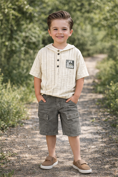 Müslin Life Gömlekli Şortlu 2 li Takım - Haki (2-6yaş)