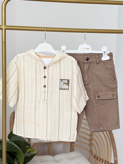 Müslin Life Gömlek Şort 2 li Takım - Bej (2-6yaş)