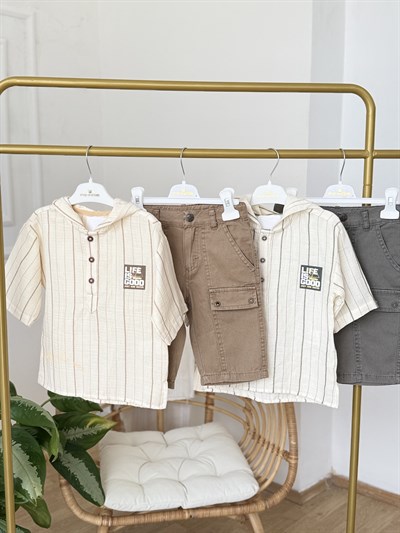 Müslin Life Gömlek Şort 2 li Takım - Bej (2-6yaş)