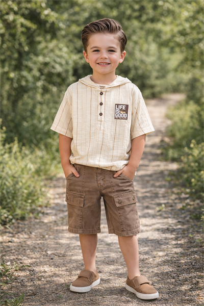 Müslin Life Gömlek Şort 2 li Takım - Bej (2-6yaş)