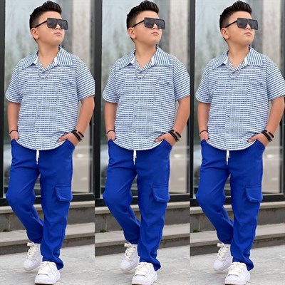 Çizgili Gömlekli Tarz Takım - Mavi (5-14 yaş aralığı)