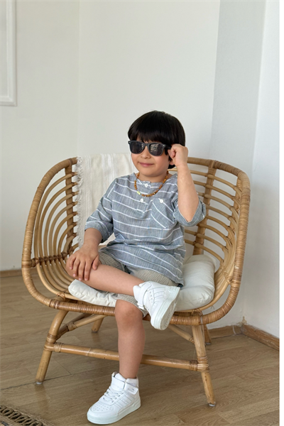 Çizgi Detay Keten Takım - Yeşil (3-12yaş aralığı)