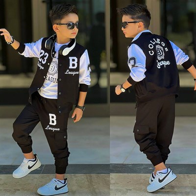 Colej Ceketli 3 Parça Takım-Siyah-Beyaz(4-12 yaş aralığı)