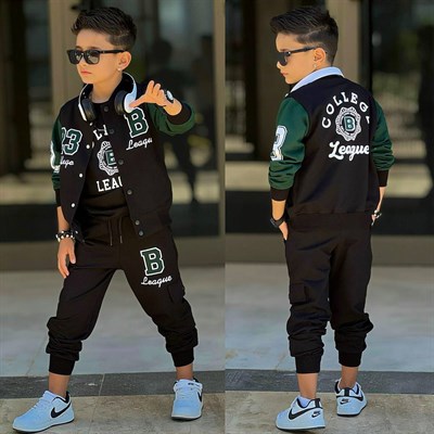 Colej Ceketli 3 Parça Takım-Siyah-Yeşil(4-12 yaş aralığı)