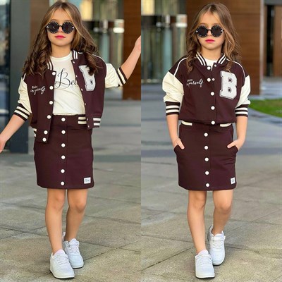 College Etekli 3 Parça Takım -Kahve (3-10 yaş)