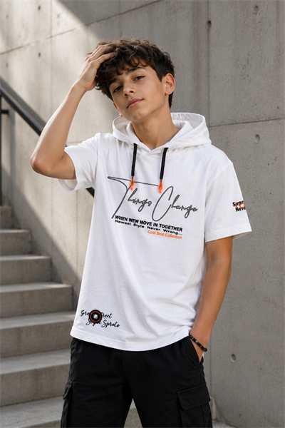 Cool Best Kapişonlu T-shirt - Beyaz (10-14 yaş aralığı)