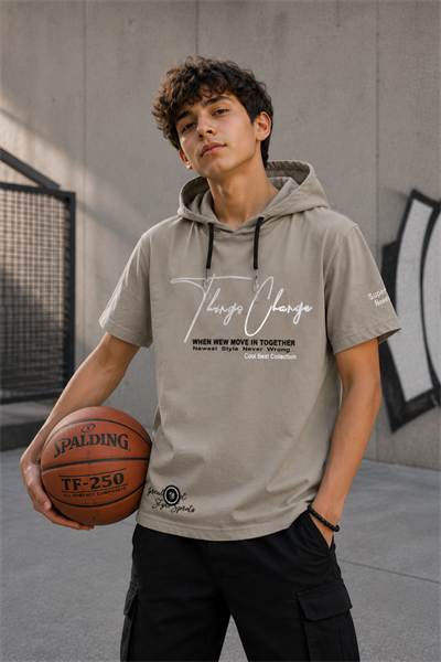 Cool Best Kapişonlu T-shirt -Kum Beji  (10-14 yaş aralığı)