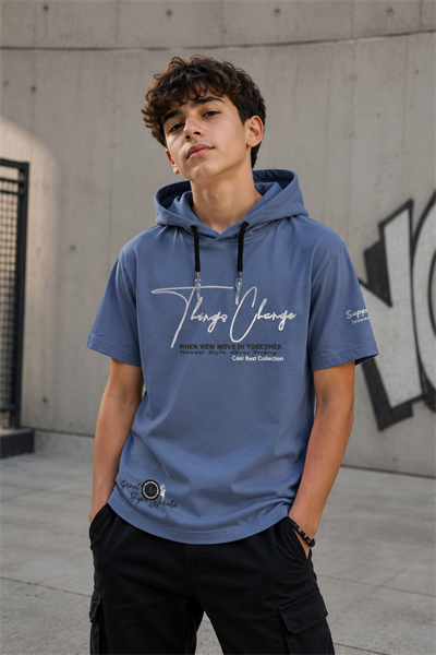 Cool Best Kapişonlu T-shirt -Mavi (10-14 yaş aralığı)