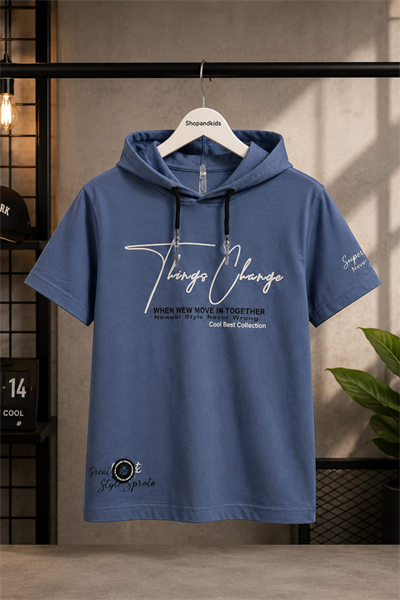 Cool Best Kapişonlu Tişört-Mavi (10-14 yaş aralığı)