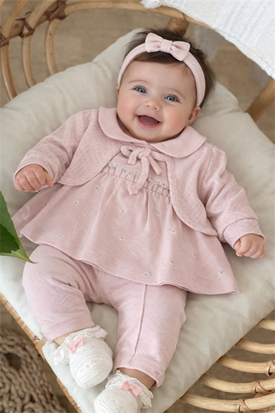 Daisy Bolerolu 3 lü Takım - Pudra  (6ay-18ay)