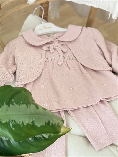 Daisy Bolerolu 3 lü Takım - Pudra  (6ay-18ay)