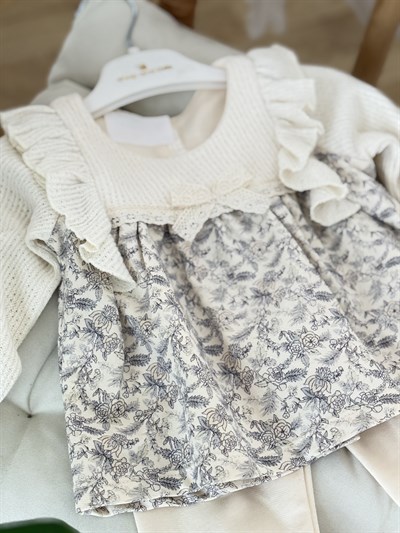 Dantel Fiyonk Detay 2 li Takım - Ekru (6ay-36ay)