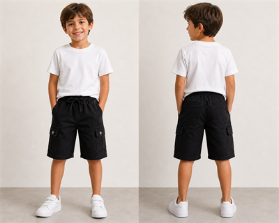 Denim Kargo Cepli Şort - Siyah (6-12yaş aralığı)