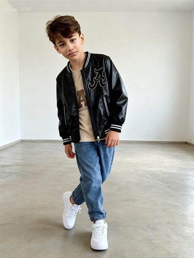 Deri Ceketli 3lü Takım-Siyah(5-12yaş)