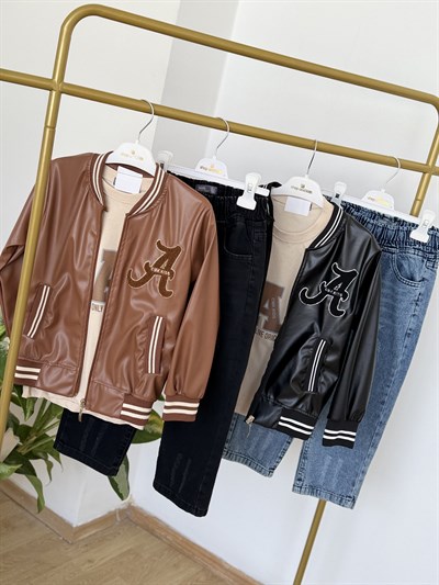 Deri Ceketli 3lü Takım-Siyah(5-12yaş)