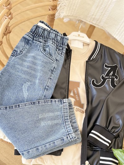 Deri Ceketli 3lü Takım-Siyah(5-12yaş)