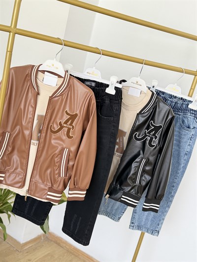 Deri Ceketli 3lü Takım-Taba (5-12yaş)