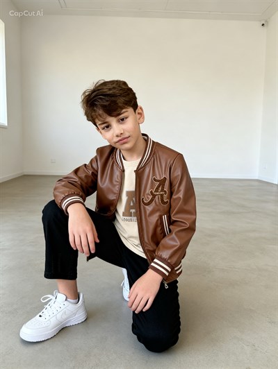 Deri Ceketli 3lü Takım-Taba (5-12yaş)