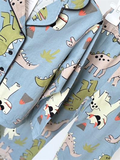 Dinazor Düğmeli Pİjama Takımı-Mavi(4-12 yaş)