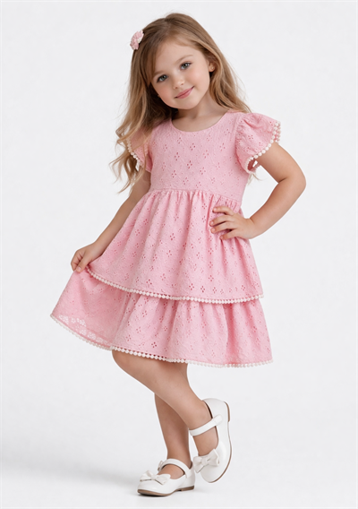 Ella Güpürlü Elbise - Pudra (2yaş-10yaş)