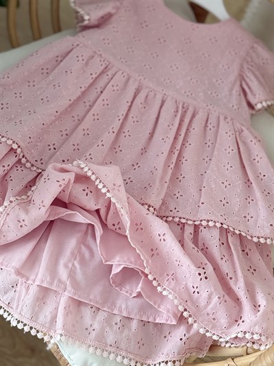 Ella Güpürlü Elbise - Pudra (2yaş-10yaş)