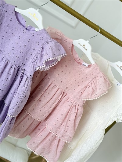 Ella Güpürlü Elbise - Pudra (2yaş-10yaş)