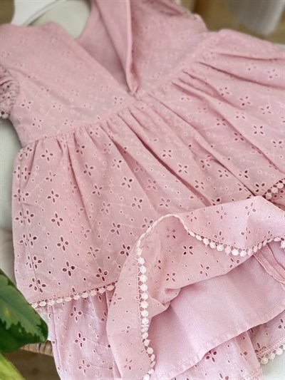 Ella Güpürlü Elbise - Pudra (2yaş-10yaş)