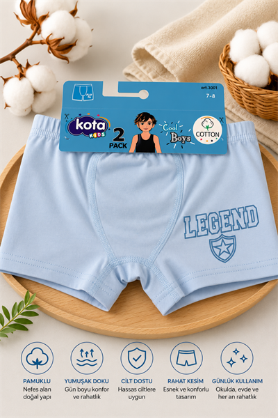 Erkek Çocuk Boxer 2li-  Açık Mavi (7-12 yaş aralığı)