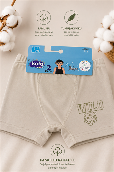 Erkek Çocuk Boxer 2li-Kum Beji(7-12 yaş aralığı)