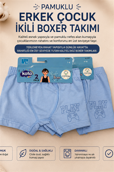 Erkek Çocuk Boxer 2li- Mavi (7-12 yaş aralığı)