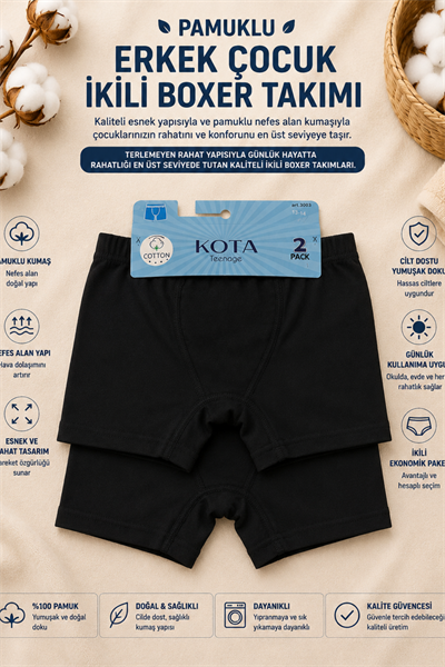 Erkek Çocuk Boxer 2li- Siyah(13-14yaş aralığı)