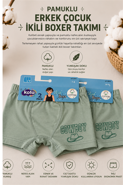 Erkek Çocuk Boxer 2li- Yeşil (7-12 yaş aralığı)