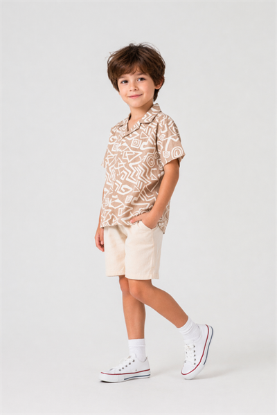Etnik Desen Keten Takım - Bej (4-12Yaş)
