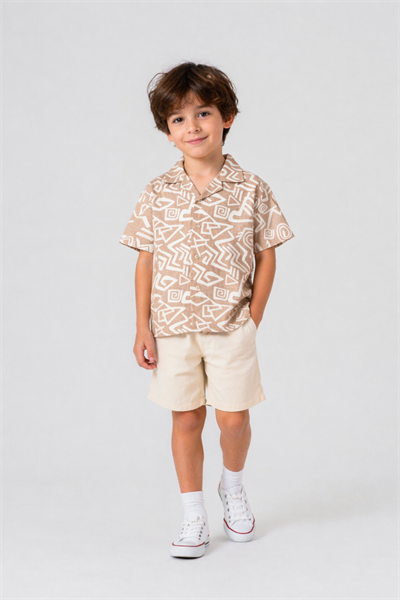 Etnik Desen Keten Takım - Bej (4-12Yaş)