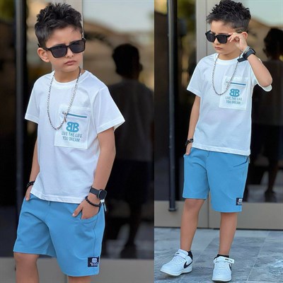 Fermuarlı Şortlu Takım - Mavi (5-14Yaş)