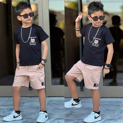 Fermuarlı Şortlu Takım - Siyah (5-14Yaş)