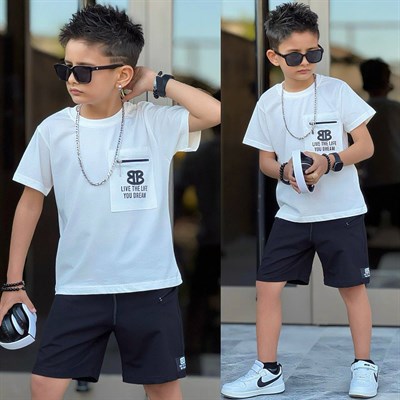 Fermuarlı Şortlu Takım - Siyah Beyaz (5-14Yaş)